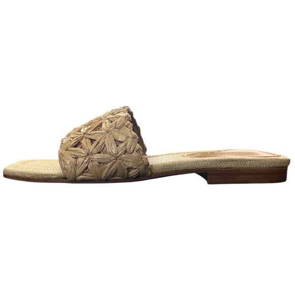 Schutz Nude Raffia Ayla Slide Sandals Leather-Sole Womens Size 8 NEW - Picture 4 of 10